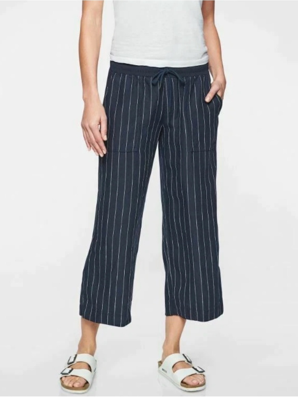 Athleta Bali Linen Navy Wide Leg Crop Size 4